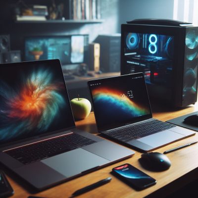 Three computers on a desk